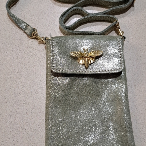 $3. start gold-Gray Crossbody Bag with Flap Closure and Gold-Toned Hardware - Picture 7 of 9